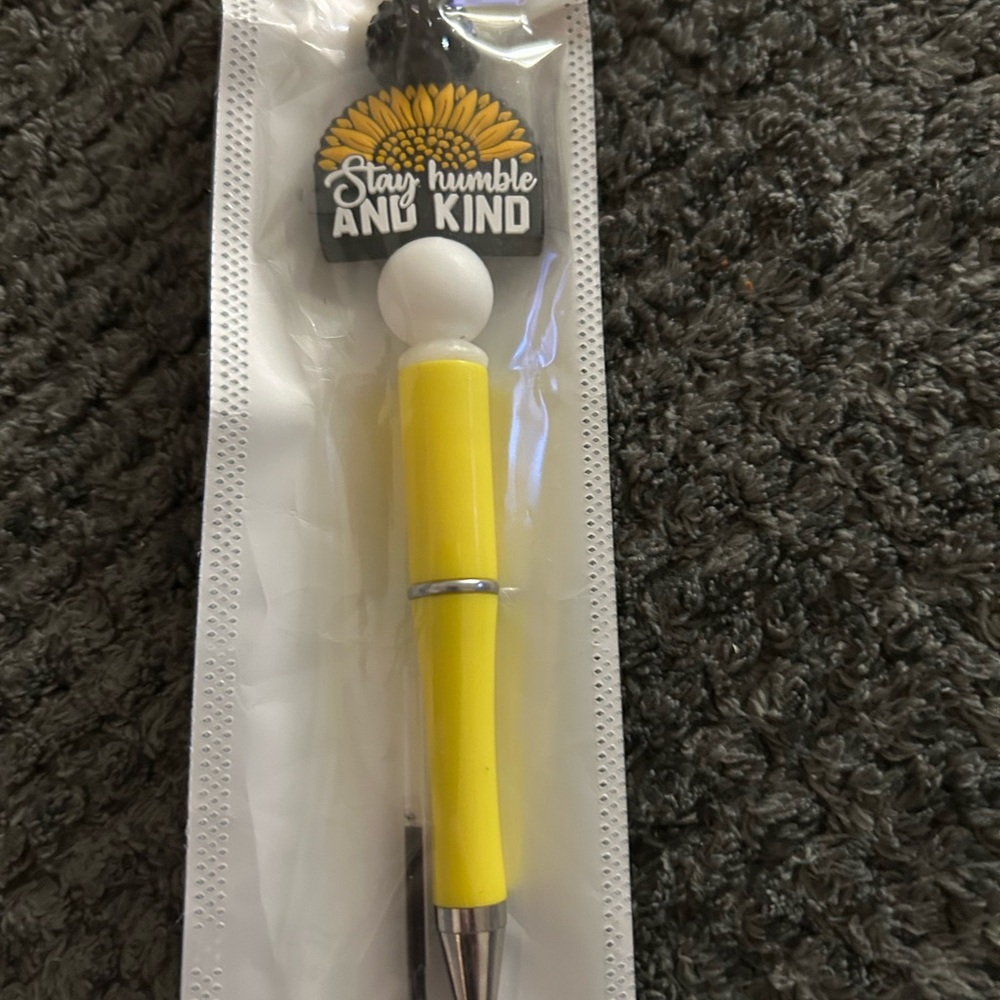 Hand Crafted Yellow Ballpoint Pen with Sunflower Charm "Stay Humble and Kind"